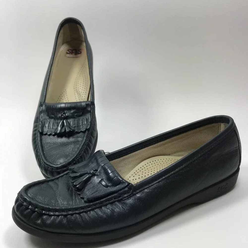 SAS Comfort Tassel Loafers Shoes Flats Moccasin Casual Slip On Navy 8.5 - Picture 1 of 8